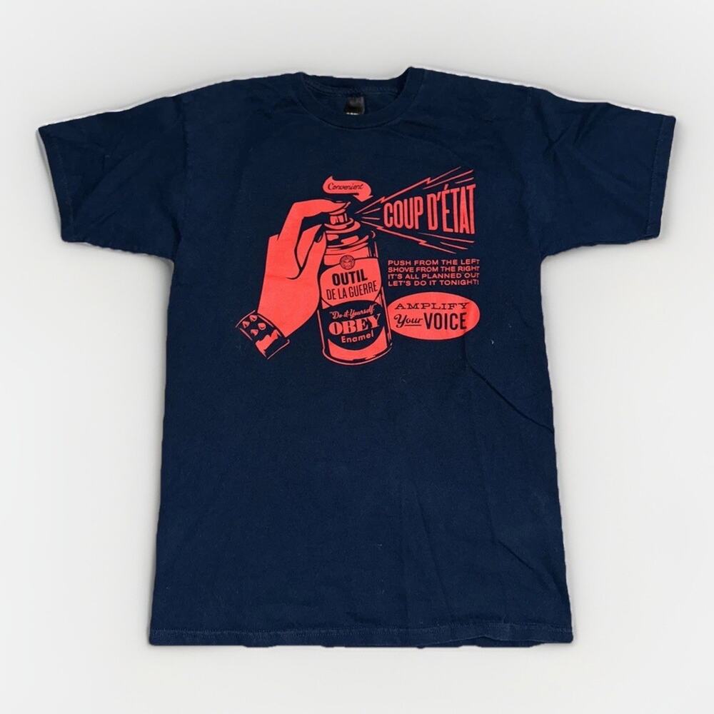 Obey Propaganda Graphic T-Shirt Navy Blue Size M 18x28 Streetwear Skate Graffiti